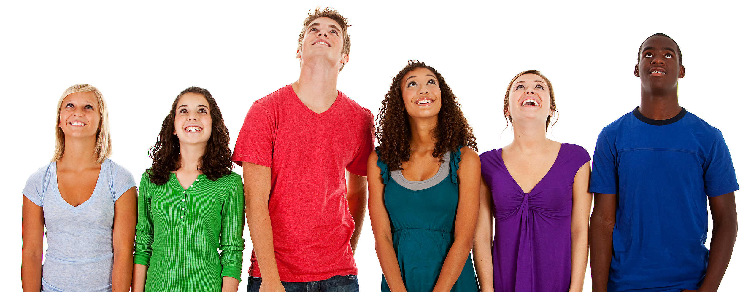 Students: Group Of Teens Look Upwards