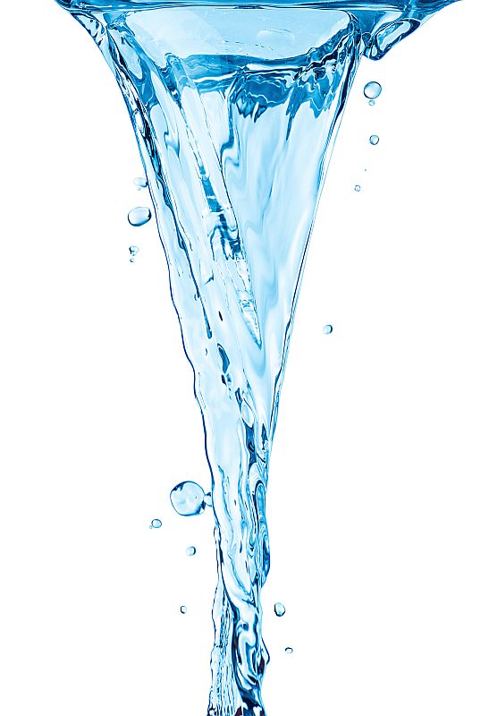 water flow and drops on an isolated white background